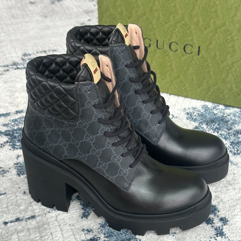 Gucci Apollo GG Supreme Women’s Combat Boots Authentic Size 11 US Black